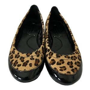 BCBG MAX AZRIA Leopard Ballet Flats HAIR ON Driving Mocs Womens Size 6B READ